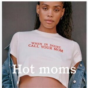 Reformation Cropped Classic Crew Tee white When in Doubt Call Your Mom nwt small